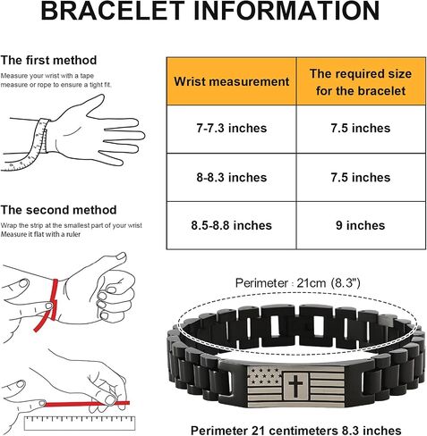 Christian Bracelet for Men– Mens Bracelet with Bible Verse, Faith & Patriotic Stainless Steel Bracelets for Men, Religious Gift for Husband, Dad, Son – Adjustable in Saudi Arabia
