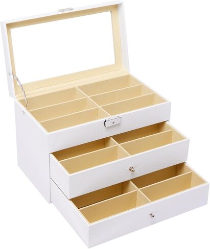 AUTOARK Leather 18 Piece Eyeglasses Storage and Sunglass Glasses Display Drawer Lockable Case Organizer,White,AW-170 in Saudi Arabia
