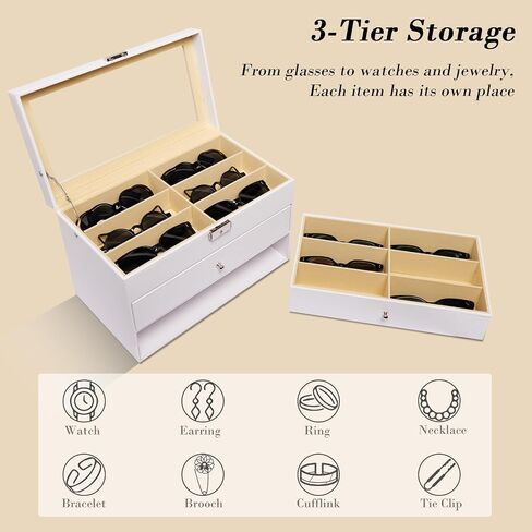 AUTOARK Leather 18 Piece Eyeglasses Storage and Sunglass Glasses Display Drawer Lockable Case Organizer,White,AW-170 in Saudi Arabia