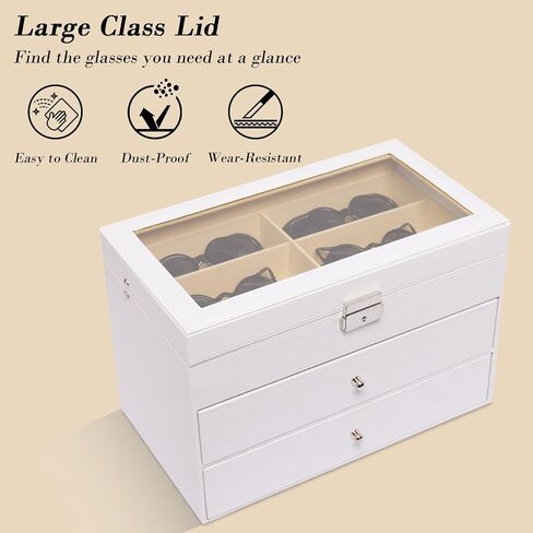 AUTOARK Leather 18 Piece Eyeglasses Storage and Sunglass Glasses Display Drawer Lockable Case Organizer,White,AW-170 in Saudi Arabia