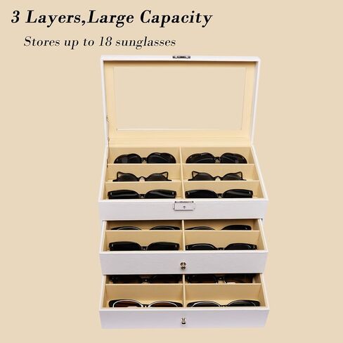 AUTOARK Leather 18 Piece Eyeglasses Storage and Sunglass Glasses Display Drawer Lockable Case Organizer,White,AW-170 in Saudi Arabia