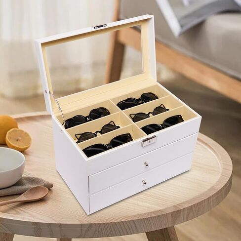 AUTOARK Leather 18 Piece Eyeglasses Storage and Sunglass Glasses Display Drawer Lockable Case Organizer,White,AW-170 in Saudi Arabia