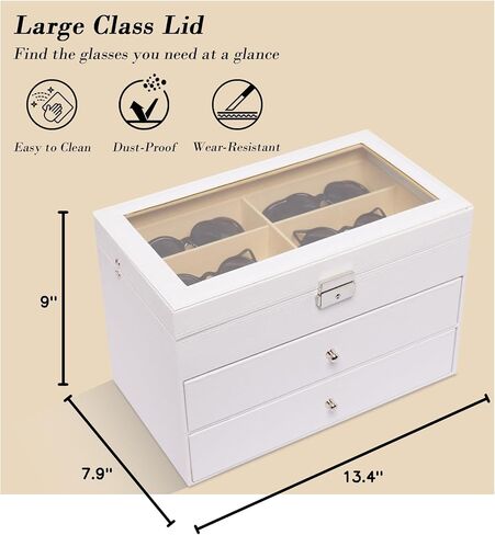 AUTOARK Leather 18 Piece Eyeglasses Storage and Sunglass Glasses Display Drawer Lockable Case Organizer,White,AW-170 in Saudi Arabia