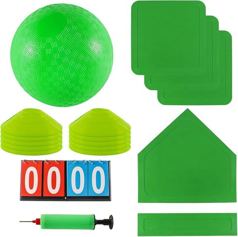 مجموعة Fancemot Kickball مع قواعد وكرة - كرة كيك مقاس 8.5 بوصة، وقواعد رمي مطاطية، ومخاريط تدريب رياضية، ومضخة مقاس 12 بوصة ولوحة نتائج مقاس 14 بوصة - مثالية للأطفال والكبار - لعبة الملعب والفناء الخلفي in Saudi Arabia