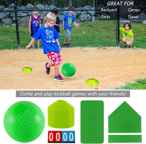 مجموعة Fancemot Kickball مع قواعد وكرة - كرة كيك مقاس 8.5 بوصة، وقواعد رمي مطاطية، ومخاريط تدريب رياضية، ومضخة مقاس 12 بوصة ولوحة نتائج مقاس 14 بوصة - مثالية للأطفال والكبار - لعبة الملعب والفناء الخلفي in Saudi Arabia