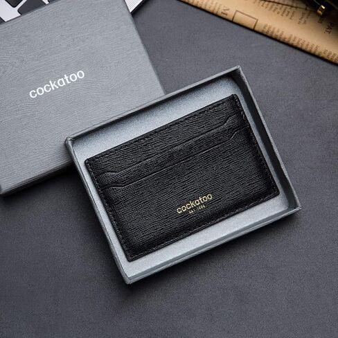 Cockatoo Saffiano Leather Card Holder - Minimalist Credit Card Wallet - Slim Front Pocket Wallet Card Case for Mens and Womens (Gray) in Saudi Arabia