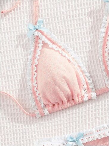 Milumia Women's Lace Trim Bow Tie Bikini Set Triangle Halter Cheeky 2 Piece Swimsuit in Kuwait