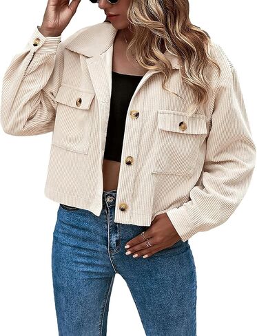 Flygo Womens Fashion Cropped Jacket Corduroy Button Down Shirt Shacket Jackets Lightweight Spring Jackets 2025 Trendy in Saudi Arabia