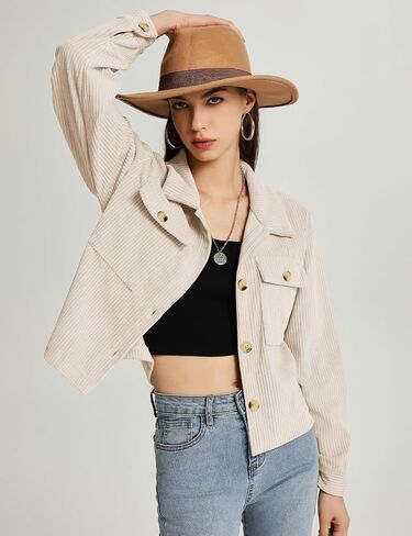 Flygo Womens Fashion Cropped Jacket Corduroy Button Down Shirt Shacket Jackets Lightweight Spring Jackets 2025 Trendy in Saudi Arabia