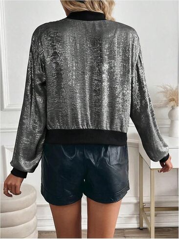 SOLY HUX Women's Metallic Jacket Zip Up Long Sleeve Lightweight Outerwear Bomber Jackets in Saudi Arabia