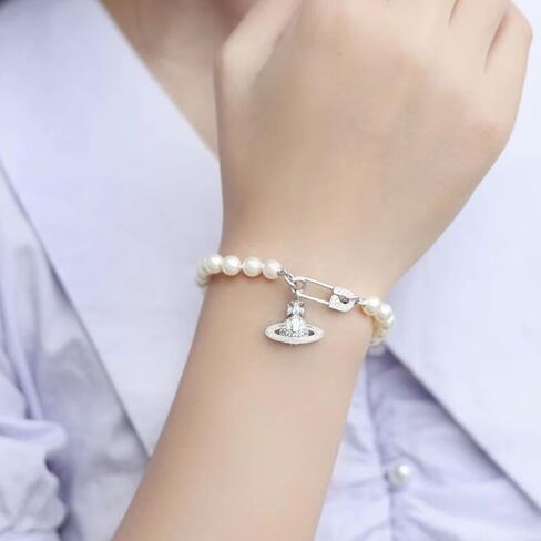 Saturn Pearl Bracelet for Women Planet Jewelry Pin Saturn Accessories for Women Saturn Charm Bracelet with Zirconia, Jewelry Gift for Mother Wife Daughter for Anniversary Birthday in Saudi Arabia