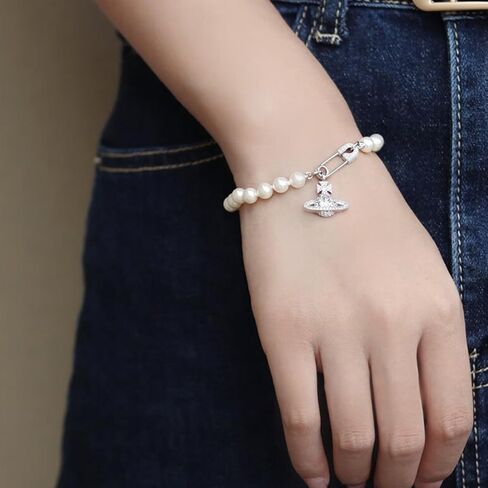 Saturn Pearl Bracelet for Women Planet Jewelry Pin Saturn Accessories for Women Saturn Charm Bracelet with Zirconia, Jewelry Gift for Mother Wife Daughter for Anniversary Birthday in Saudi Arabia