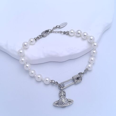 Saturn Pearl Bracelet for Women Planet Jewelry Pin Saturn Accessories for Women Saturn Charm Bracelet with Zirconia, Jewelry Gift for Mother Wife Daughter for Anniversary Birthday in Saudi Arabia
