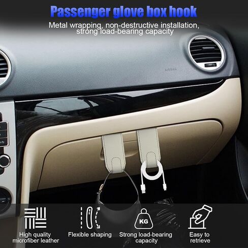 Car Co-Pilot Glovebox Hooks, 2PCS Anti-Scratch Vehicle Passenger Seat Storage Hanger for Handbag Purse Umbrellas, Auto Interior Organizer, Universal for SUV Sedan Truck(Black) in Kuwait
