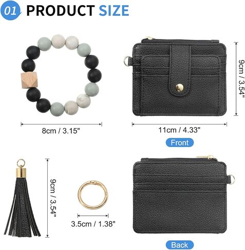 Small Credit Card Wallet with Keychain Wristlet Beads Ring, PU Leather Card Holder - 8 Card Slots & 1 ID Window & 1 Zipper Pocket, Strawberry Print in Saudi Arabia