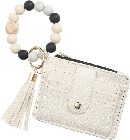 محفظة بطاقة ائتمان صغيرة مع حبات المعصم في سلسلة المفاتيح ، حامل بطاقة الجلود - 8 فتحات بطاقة و 1 معرف و 1 سحاب جيب ، طباعة الفراولة in Kuwait