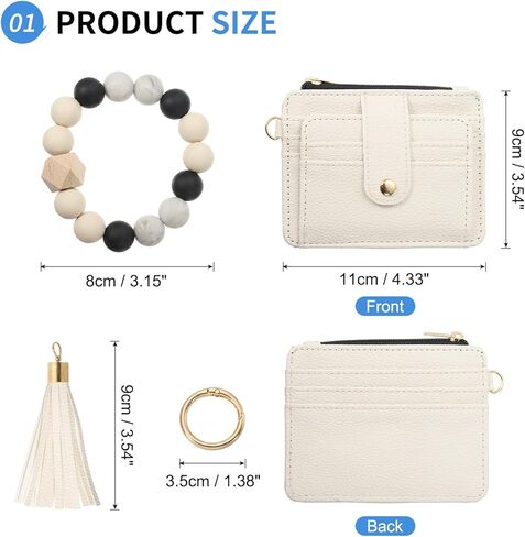 محفظة بطاقة ائتمان صغيرة مع حبات المعصم في سلسلة المفاتيح ، حامل بطاقة الجلود - 8 فتحات بطاقة و 1 معرف و 1 سحاب جيب ، طباعة الفراولة in Kuwait