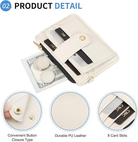 محفظة بطاقة ائتمان صغيرة مع حبات المعصم في سلسلة المفاتيح ، حامل بطاقة الجلود - 8 فتحات بطاقة و 1 معرف و 1 سحاب جيب ، طباعة الفراولة in Kuwait