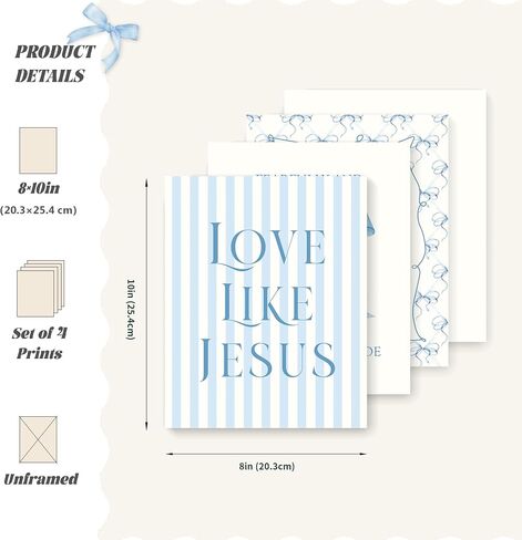 LARTSFRO Coquette Blue Bow Jesus Wall Art Decor Posters, Light Blue Bow Room Bedroom Bathroom Wall Art Decor Aesthetic for Teen Girls Gifts, Inspirational Bible Verses Bow Wall Decor, 10x8 Inch Set of 4 Unframed Bow Pictures in Saudi Arabia