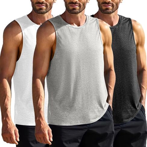 PINSPARK Men's 3 Pack Gym Tank Tops Workout Quick Dry Athletic Tank Top for Men Multipack Sleeveless Beach Swimming Shirts in Kuwait