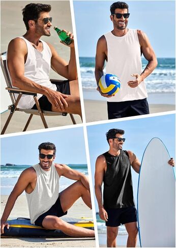 PINSPARK Men's 3 Pack Gym Tank Tops Workout Quick Dry Athletic Tank Top for Men Multipack Sleeveless Beach Swimming Shirts in Kuwait