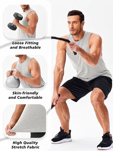 PINSPARK Men's 3 Pack Gym Tank Tops Workout Quick Dry Athletic Tank Top for Men Multipack Sleeveless Beach Swimming Shirts in Kuwait
