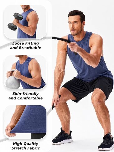 PINSPARK Men's 3 Pack Gym Tank Tops Workout Quick Dry Athletic Tank Top for Men Multipack Sleeveless Beach Swimming Shirts in Kuwait