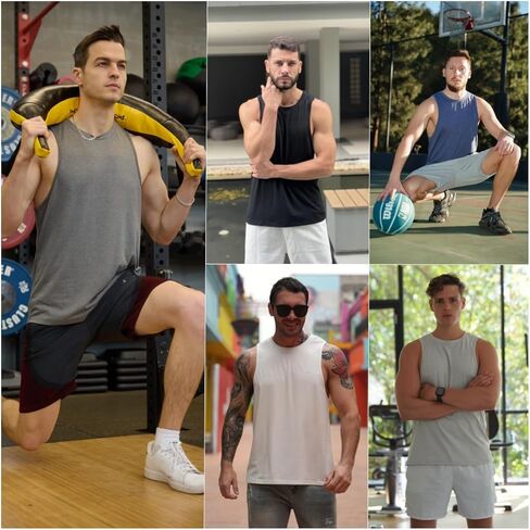PINSPARK Men's 3 Pack Gym Tank Tops Workout Quick Dry Athletic Tank Top for Men Multipack Sleeveless Beach Swimming Shirts in Kuwait