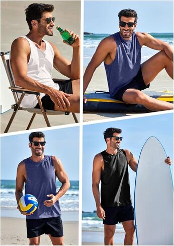 PINSPARK Men's 3 Pack Gym Tank Tops Workout Quick Dry Athletic Tank Top for Men Multipack Sleeveless Beach Swimming Shirts in Kuwait