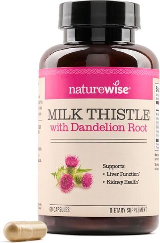Naturewise Milk Thistle مع جذر الهندباء - Silymarin - ملحق دعم صحة الكبد والكلى المضاد للأكسدة - نباتي ، غير محلي ، خالي من الغلوتين - 60 عدد [إمدادات 60 يومًا] in Kuwait
