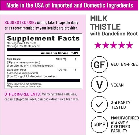 Naturewise Milk Thistle مع جذر الهندباء - Silymarin - ملحق دعم صحة الكبد والكلى المضاد للأكسدة - نباتي ، غير محلي ، خالي من الغلوتين - 60 عدد [إمدادات 60 يومًا] in Kuwait