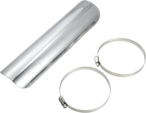 Motoforti Universal Motorcycle Homecle Mipe Heat Shield Curced Curved Morevike Cover ، 225 × 60 مم ، متين ، من الفولاذ المقاوم للصدأ ، نغمة فضية ، مجموعة واحدة in Kuwait