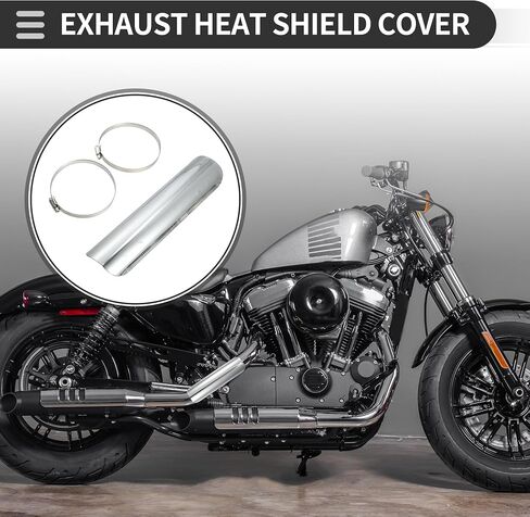 Motoforti Universal Motorcycle Homecle Mipe Heat Shield Curced Curved Morevike Cover ، 225 × 60 مم ، متين ، من الفولاذ المقاوم للصدأ ، نغمة فضية ، مجموعة واحدة in Kuwait
