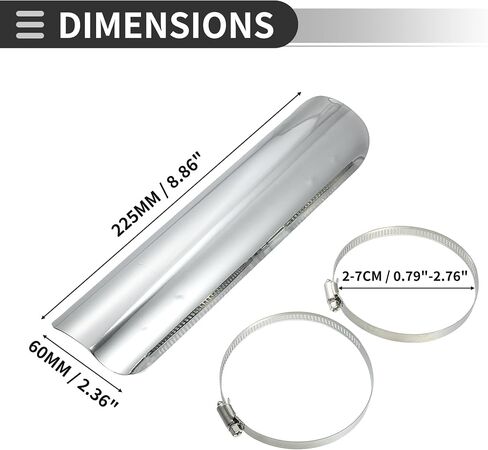 Motoforti Universal Motorcycle Homecle Mipe Heat Shield Curced Curved Morevike Cover ، 225 × 60 مم ، متين ، من الفولاذ المقاوم للصدأ ، نغمة فضية ، مجموعة واحدة in Kuwait