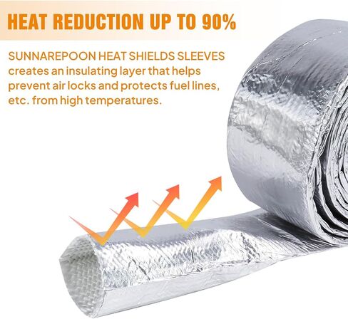 Silver Automotive Heat Shield Sleeve Aluminized Sheathing(500 Fahrenheit) - Vapor Lock, Waterproof Heat Shielding Wiring Wrap Insulation Protector Roll (1inch - 12Feet) in Saudi Arabia