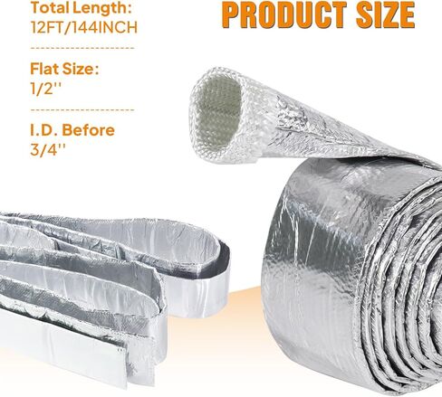 Silver Automotive Heat Shield Sleeve Aluminized Sheathing(500 Fahrenheit) - Vapor Lock, Waterproof Heat Shielding Wiring Wrap Insulation Protector Roll (1inch - 12Feet) in Kuwait