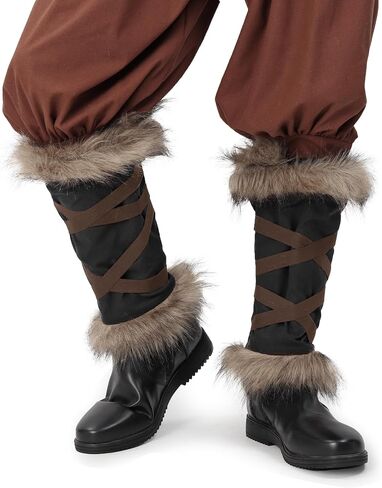 KUOIN Medieval Faux Fur Leg Wraps, Eskimo Cosplay Boots Covers Renaissance Costume Accessories in Saudi Arabia
