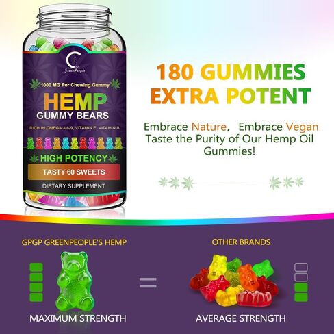 GPGP GreenPeople (3 Pack) Hemp Gummies Extra Strength, 100% Natural Hemp Oil Infused Bear Gummy for Women and Men in Saudi Arabia