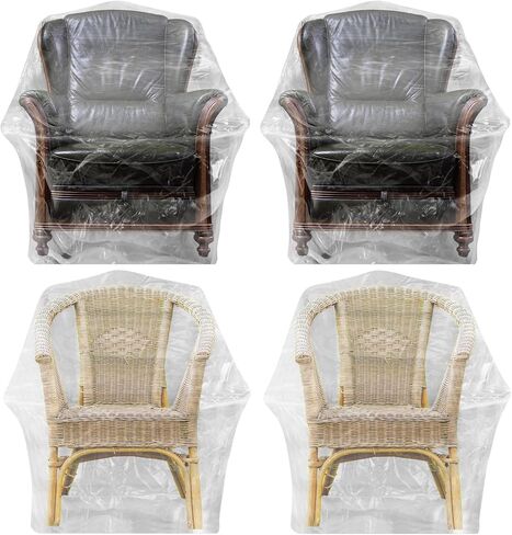 Abbylike 4 pcs الأثاث البلاستيكي يغطي كرسي كبير كرسي كرسي كرسي كرسي واضحة 65 × 42 × 34 بوصة مقاومة للماء صالة دوار صخور هزازات لتحريك التخزين in Kuwait