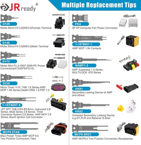 JRready ST5349 Pin Removal Tool Kit, 24PCS Replacement Pin Extractor Tools, Comprehensive Electrical Terminal Release Tool Set for Deutsch, AMP/TE, Molex, Delphi, JST, Harting Connectors in Saudi Arabia