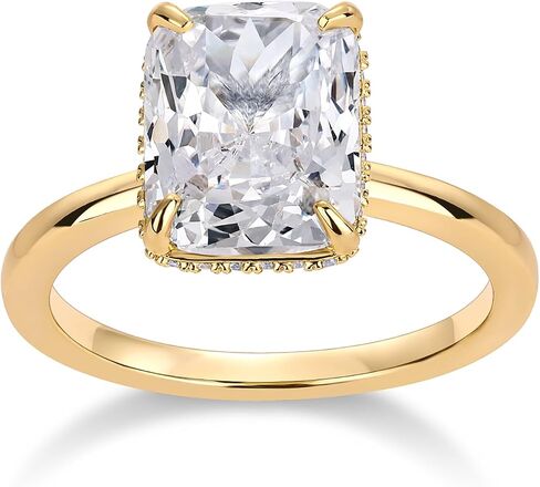 PAVOI 14K Gold Plated 3.5CT Square Radiant Cubic Zirconia Engagement and Promise Ring for Women - Hidden Halo Ring in Kuwait