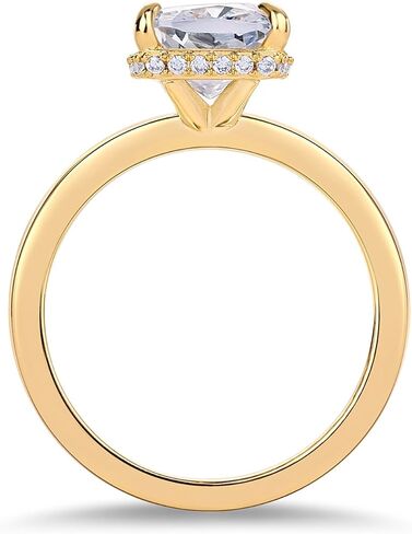 PAVOI 14K Gold Plated 3.5CT Square Radiant Cubic Zirconia Engagement and Promise Ring for Women - Hidden Halo Ring in Kuwait