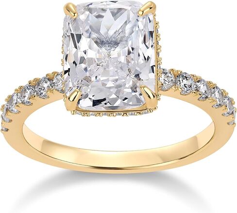 Pavoi 14k Gold Plated 3.5ct مربع مشع مشاركة الزركونيا المشاركة ووعد الوعد للنساء - خاتم هالو المخفي in Saudi Arabia
