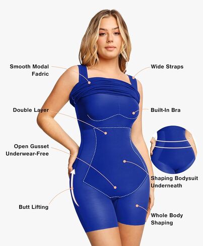 Popilush Shapewear Dress Built in Shapewear Bra 8 in 1 Square Neck Mini Slit Bodycon Summer Dress for Women in Saudi Arabia