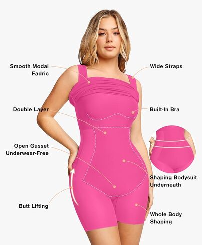 Popilush Shapewear Dress Built in Shapewear Bra 8 in 1 Square Neck Mini Slit Bodycon Summer Dress for Women in Saudi Arabia