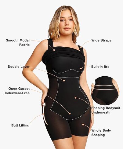 Popilush Shapewear Dress Built in Shapewear Bra 8 in 1 Square Neck Mini Slit Bodycon Summer Dress for Women in Kuwait