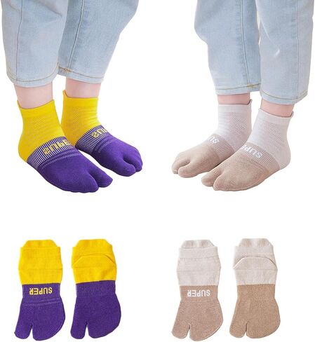 2 Pairs Cotton Two Toe Split Tabi V Socks Athletic Running Breathable Mesh Seperated Socks for Kids Girls Boys 3-12 Years in Saudi Arabia