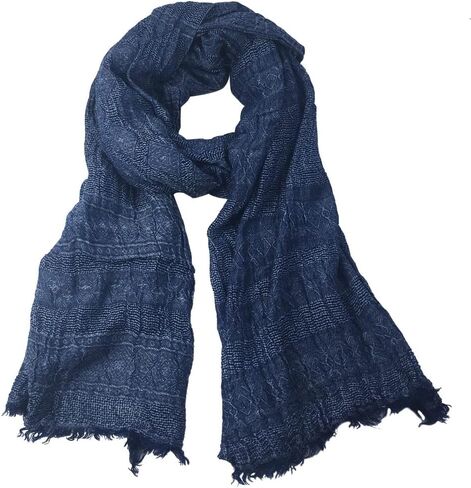 Men Cotton Linen Diamond-shaped Pattern Wrinkled Large Scarf All Seasons 75 * 35 inches in Saudi Arabia
