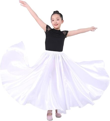Girls Satin Ankle Length Swing Dance Full Circle Dance Skirt for Belly Dance Folk Dance and Praise Dance Dresses in Saudi Arabia