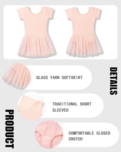 Ballet Leotards for Girls Ballet Dress for Toddler Dance Leotard Outfit with Short Sleeve, 2T-11Y in Kuwait